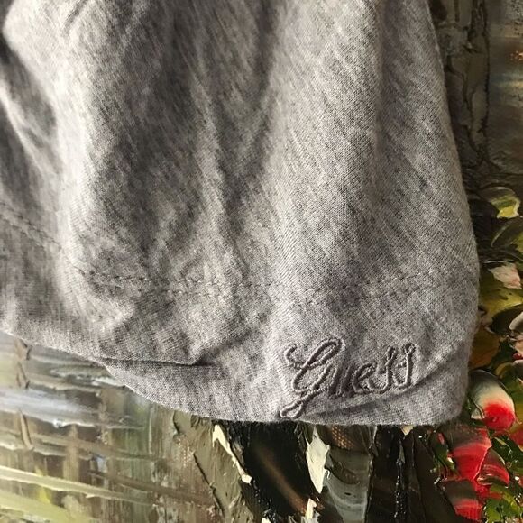 Guess V Neck short sleeve gray top with sequins down front size Medium EUC - Picture 8 of 8